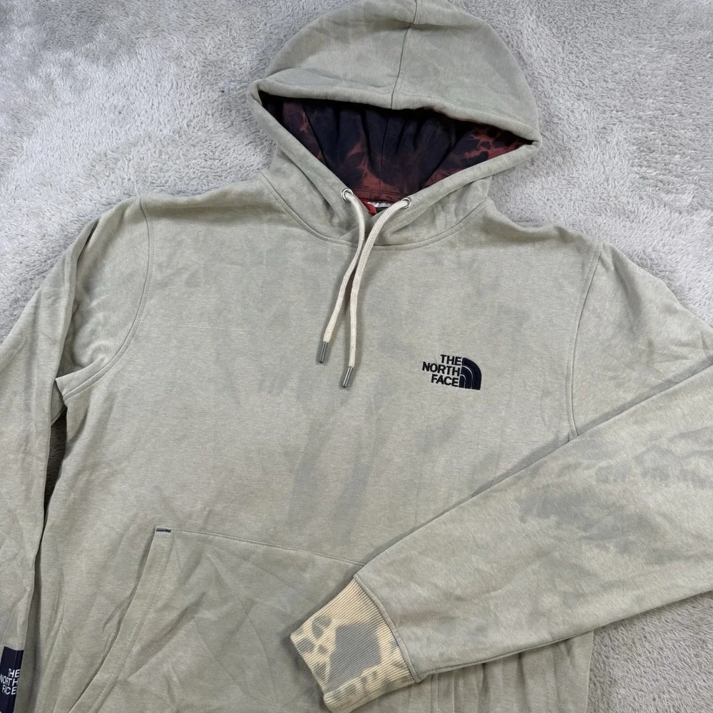 The North Face Hoodie Men Medium Beige Tie Dye Fleece Drawstring Hiking Pullover
